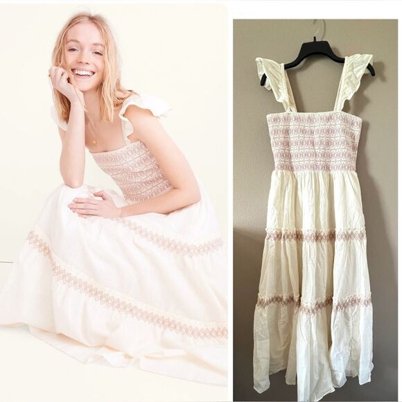 Madewell Lucie Smocked Tiered Midi Dress - Picture 1 of 14